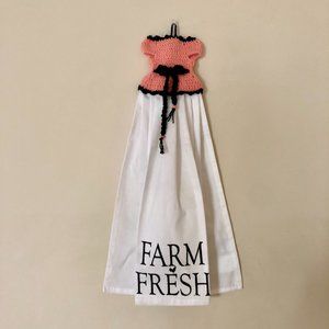 Crochet Farm Fresh Dish towel, Handmade Dress Towel, Crochet Top Hanging Towel